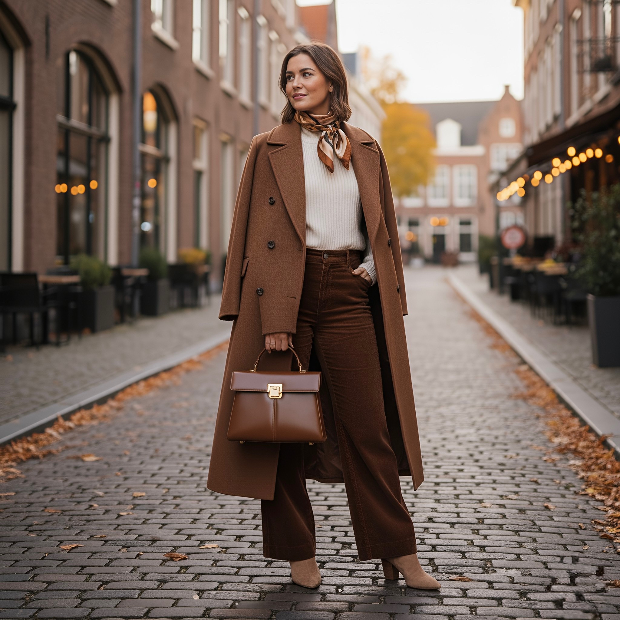 Rotta customer carrying a Lumis leather bag on a European street